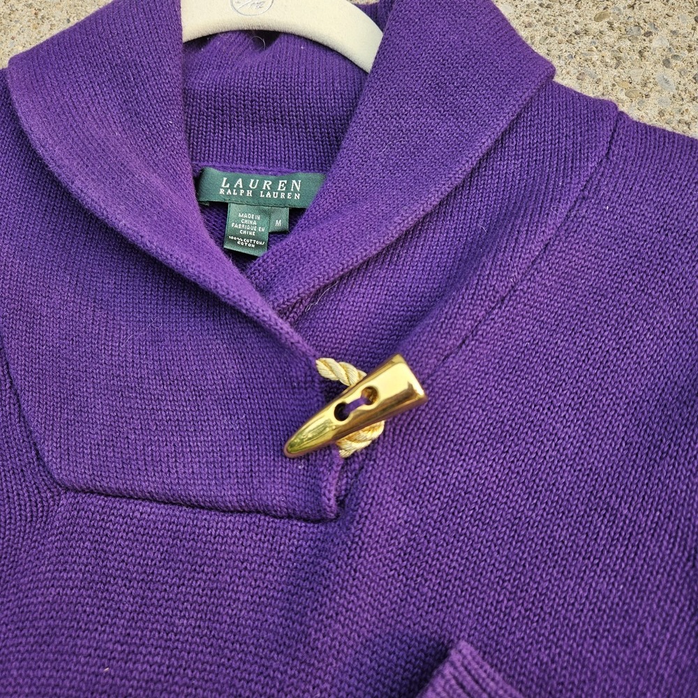 Ralph Lauren LRL Shawl Toggle Neck Sweater Womens M Royal Purple Pullover Chic